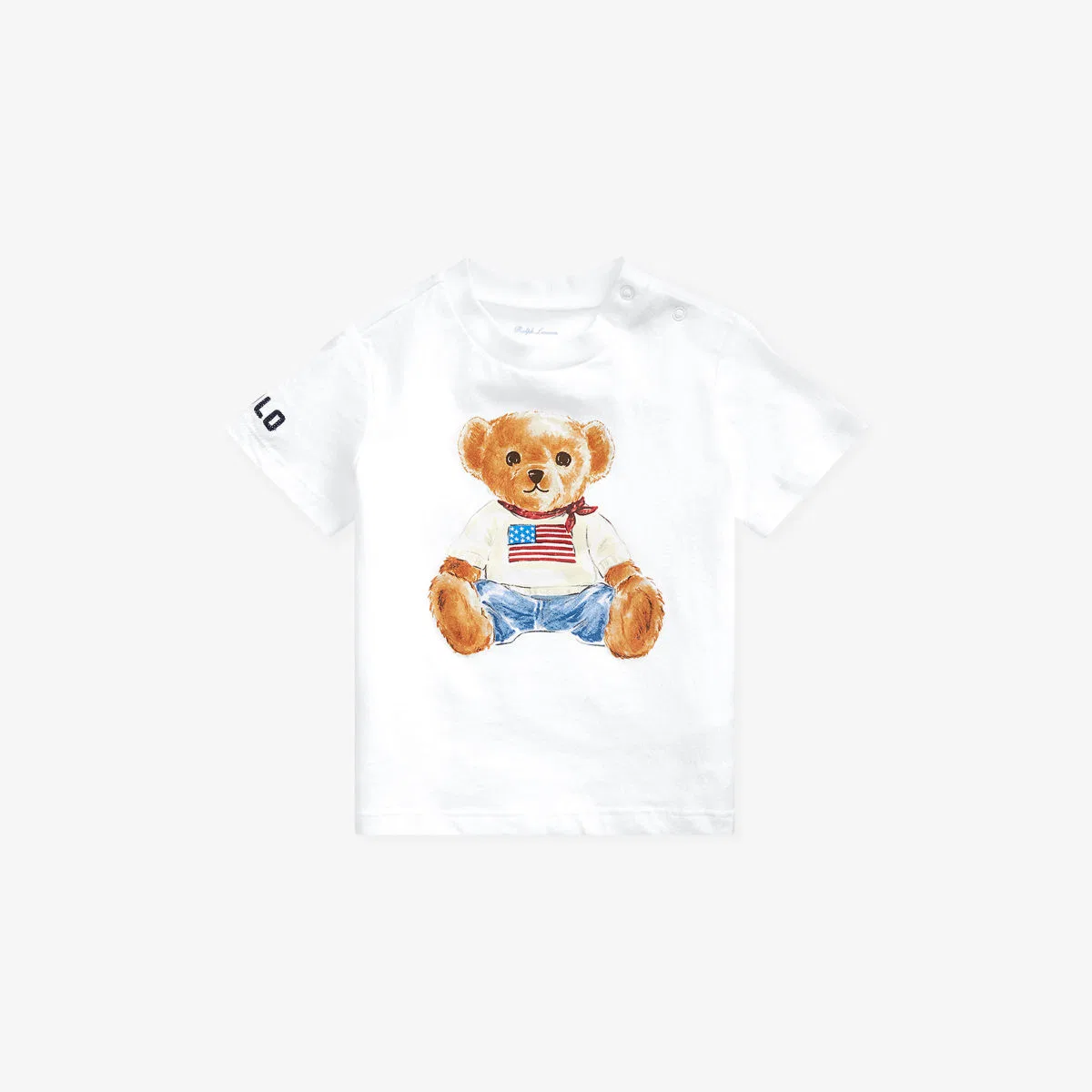 Хлопковая футболка с коротким рукавом и принтом медведя для мальчика Polo Ralph Lauren, белый