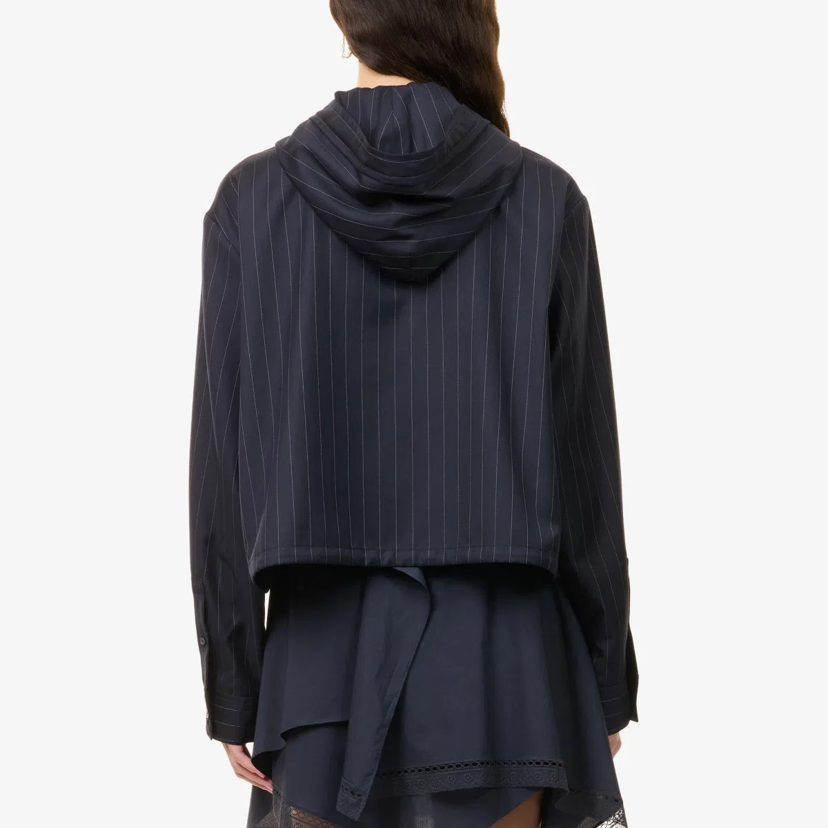 Полосатая укороченная шерстяная рубашка Acne Studios, темно-синий — фото 4