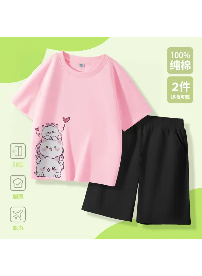 Комплект хлопковый с коротким рукавом для девочек Jeanswest, розовый — фото 2