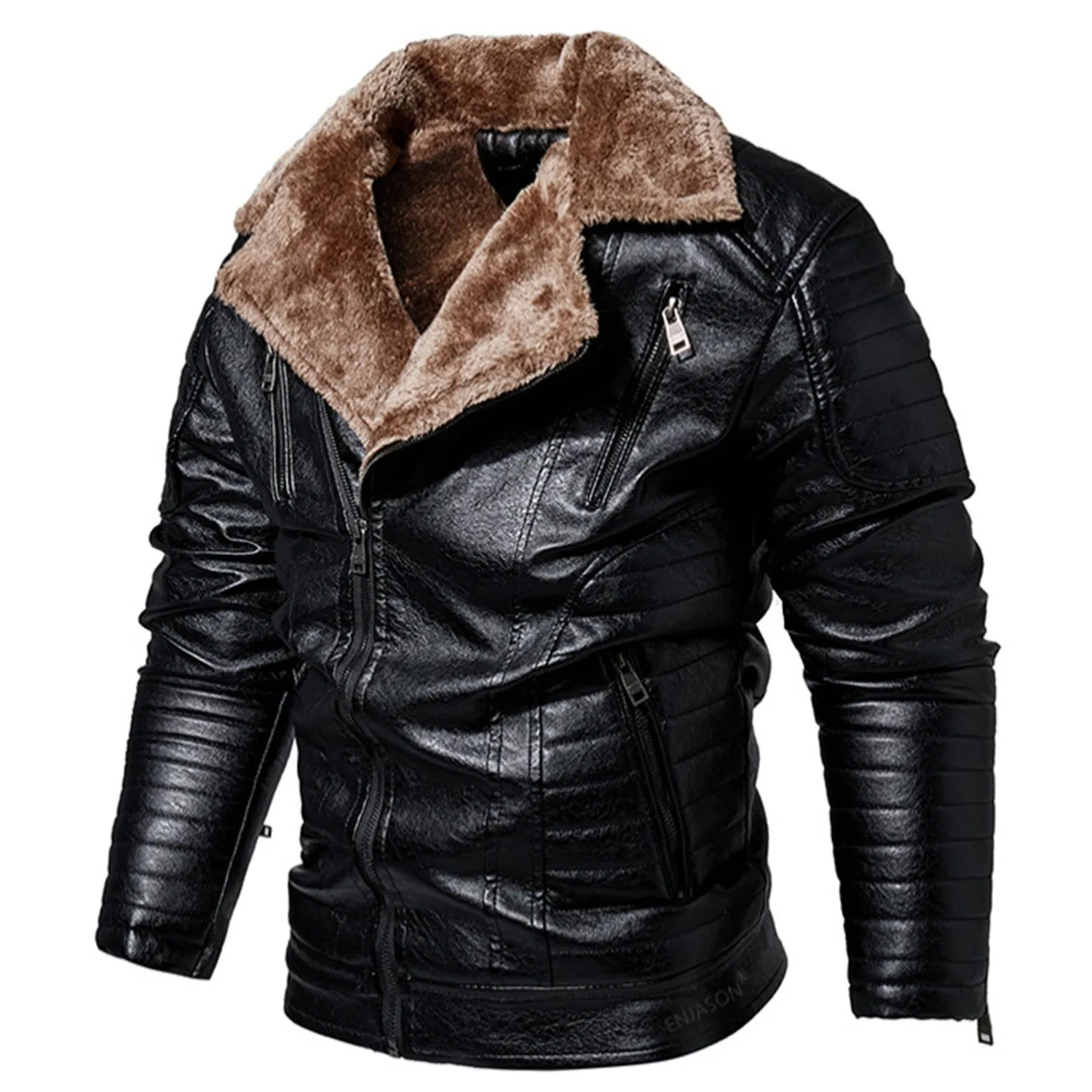 Мужская куртка-бомбер из искусственной кожи, Black — фото 4