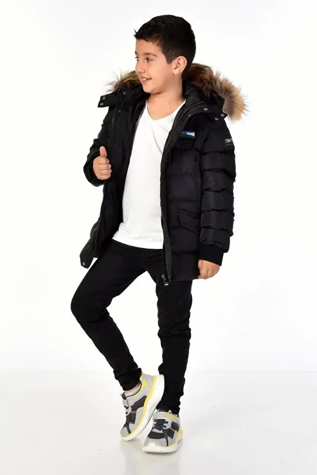 Детское пуховое пальто для девочек с капюшоном Benitto Kids, Black — фото 3
