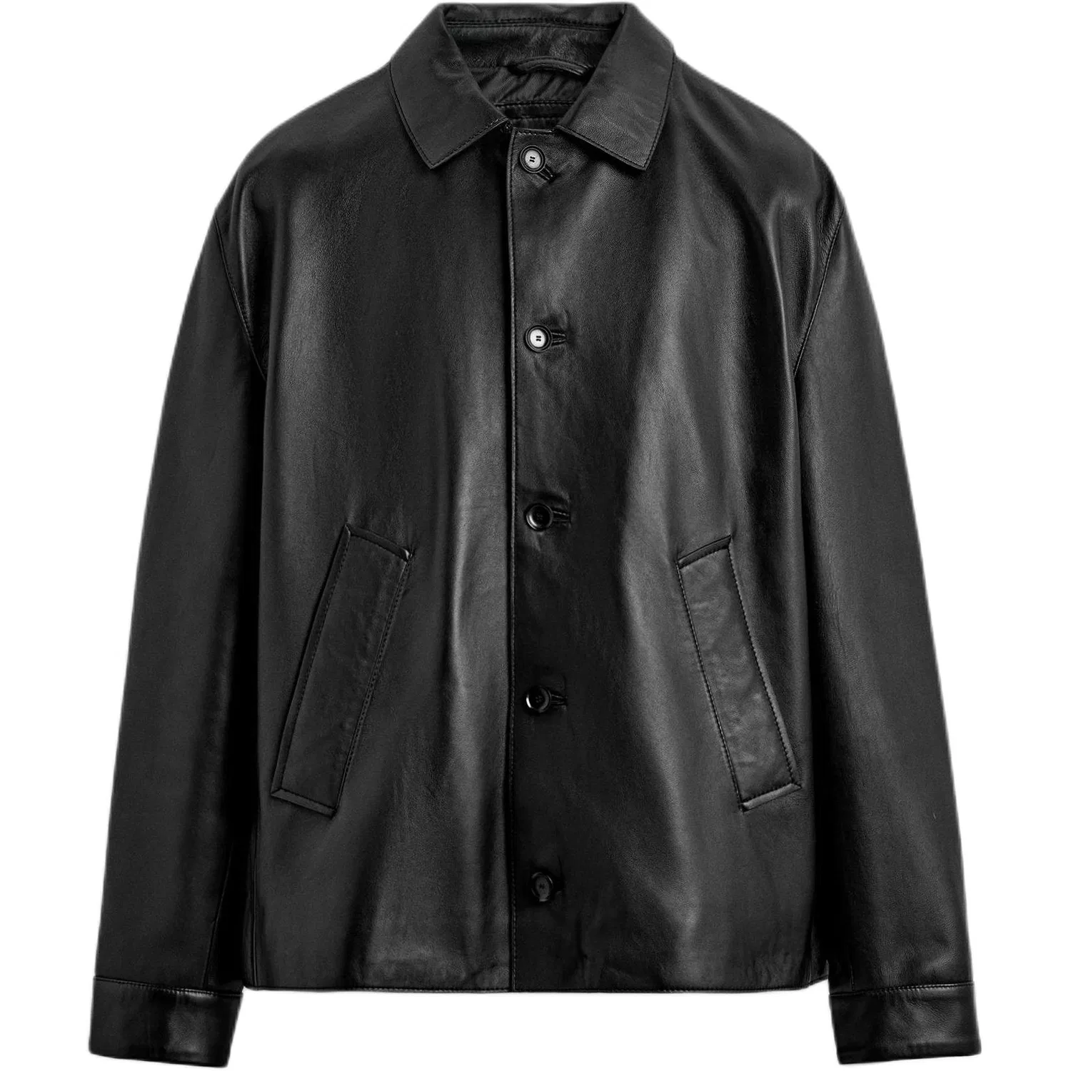 Женское кожаное пальто с лацканами Black ZARA, Black