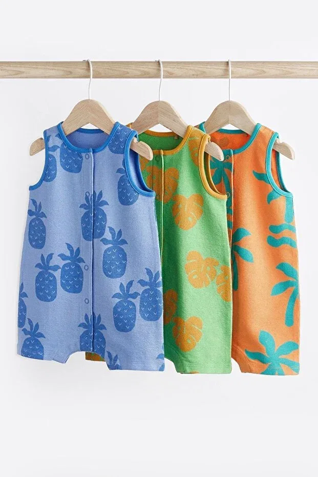Детский для девочек комбинезон-ромпер с принтом 3 Piece Bright Palm Patterned Next Baby, Multicolor