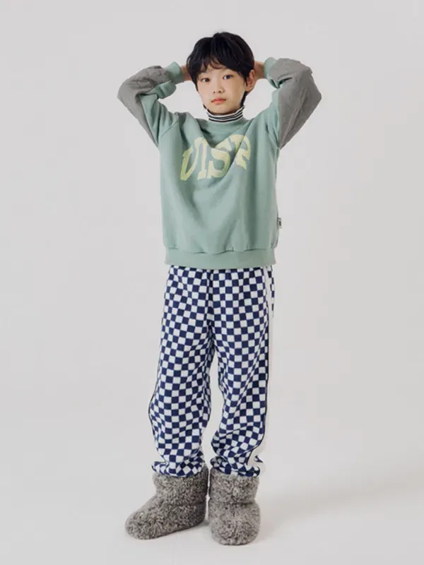 Джоггеры детские с клетчатым принтом, Checker Fleece Pants Viaseptember, Navy