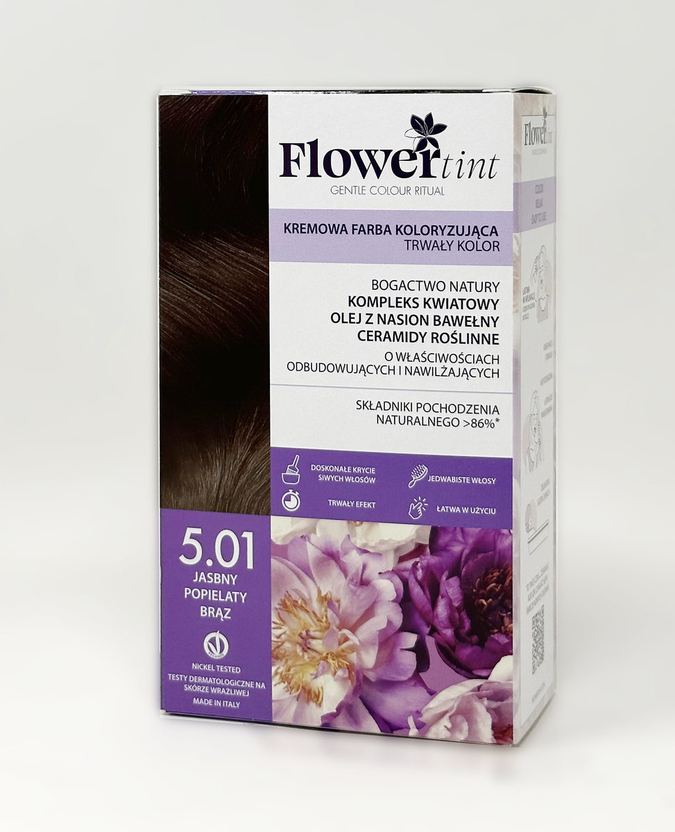 

Flowertint, Перманентная краска для волос, серия Пепел, 5.01 Светло-пепельно-коричневый