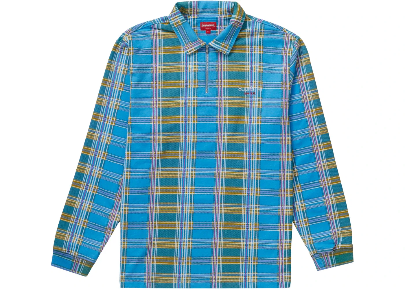 Мужская рубашка-поло на молнии с длинным рукавом Supreme L/S Polo, Blue