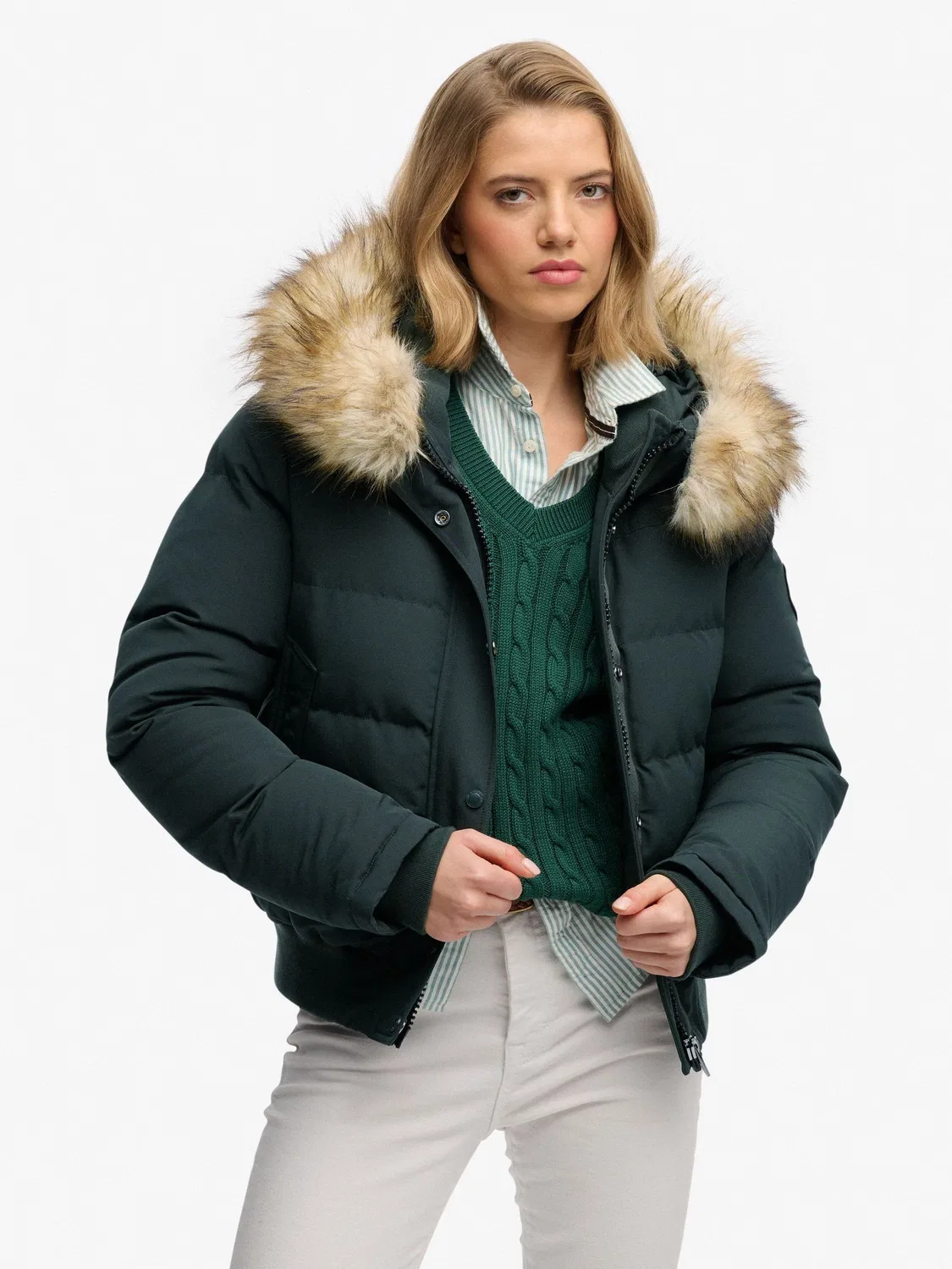 Бомбер Superdry Everest с капюшоном, лесной зеленый