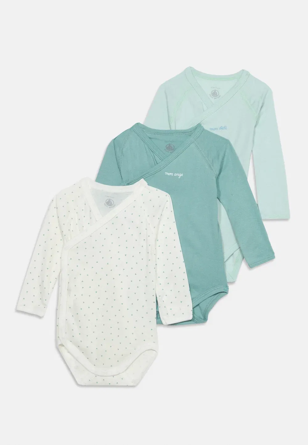Комплект из 3 боди унисекс Petit Bateau, Green/White