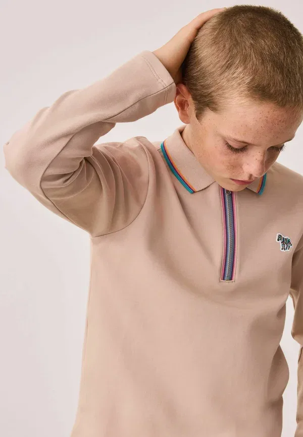 Поло, хлопок и полиэстер, Regular fit long sleeve signature, Paul Smith Junior, Stone, цвет stone — фото 4
