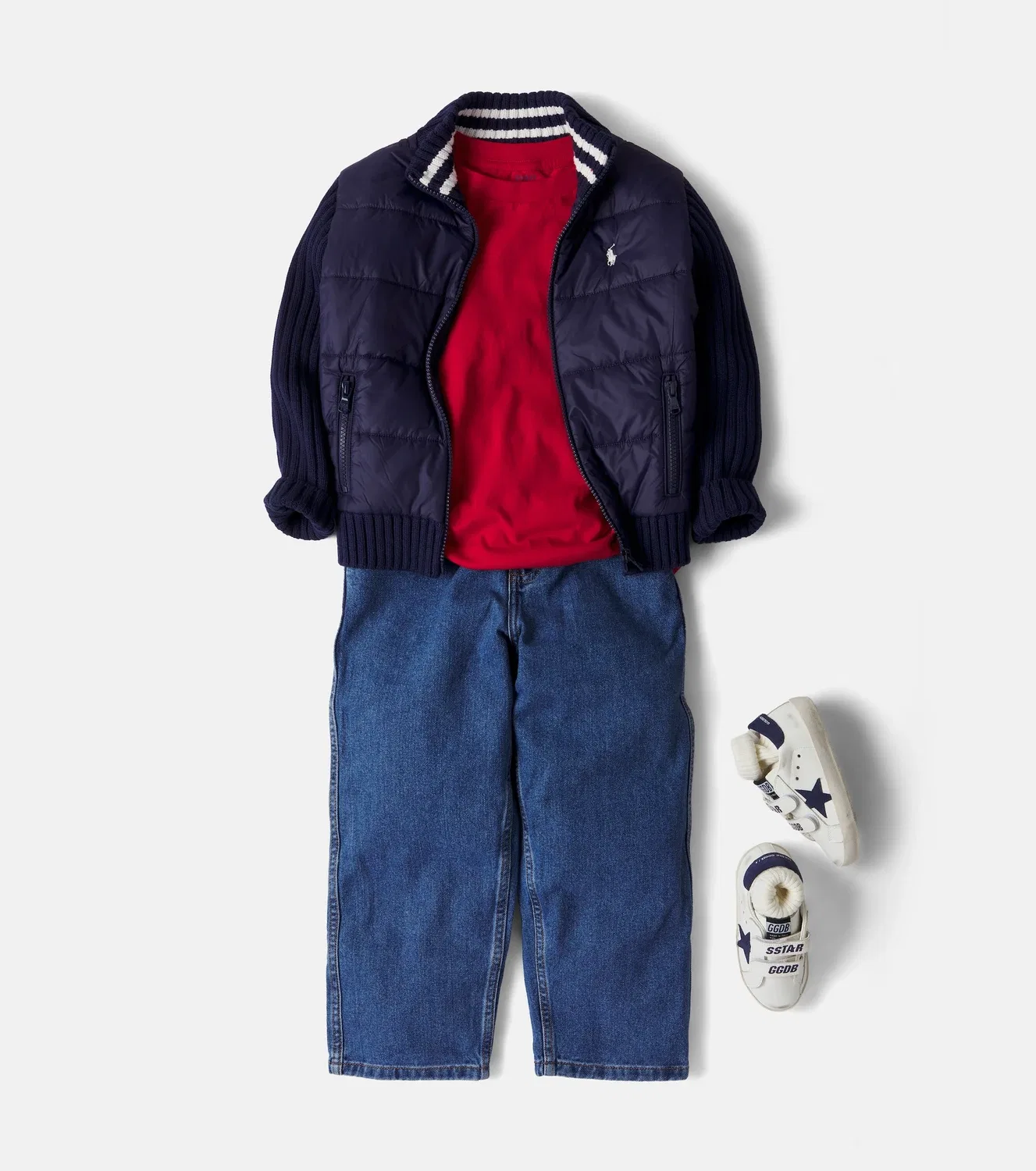 Стеганый свитер с молнией Newport Navy Multi Polo Ralph Lauren Kids, синий — фото 2