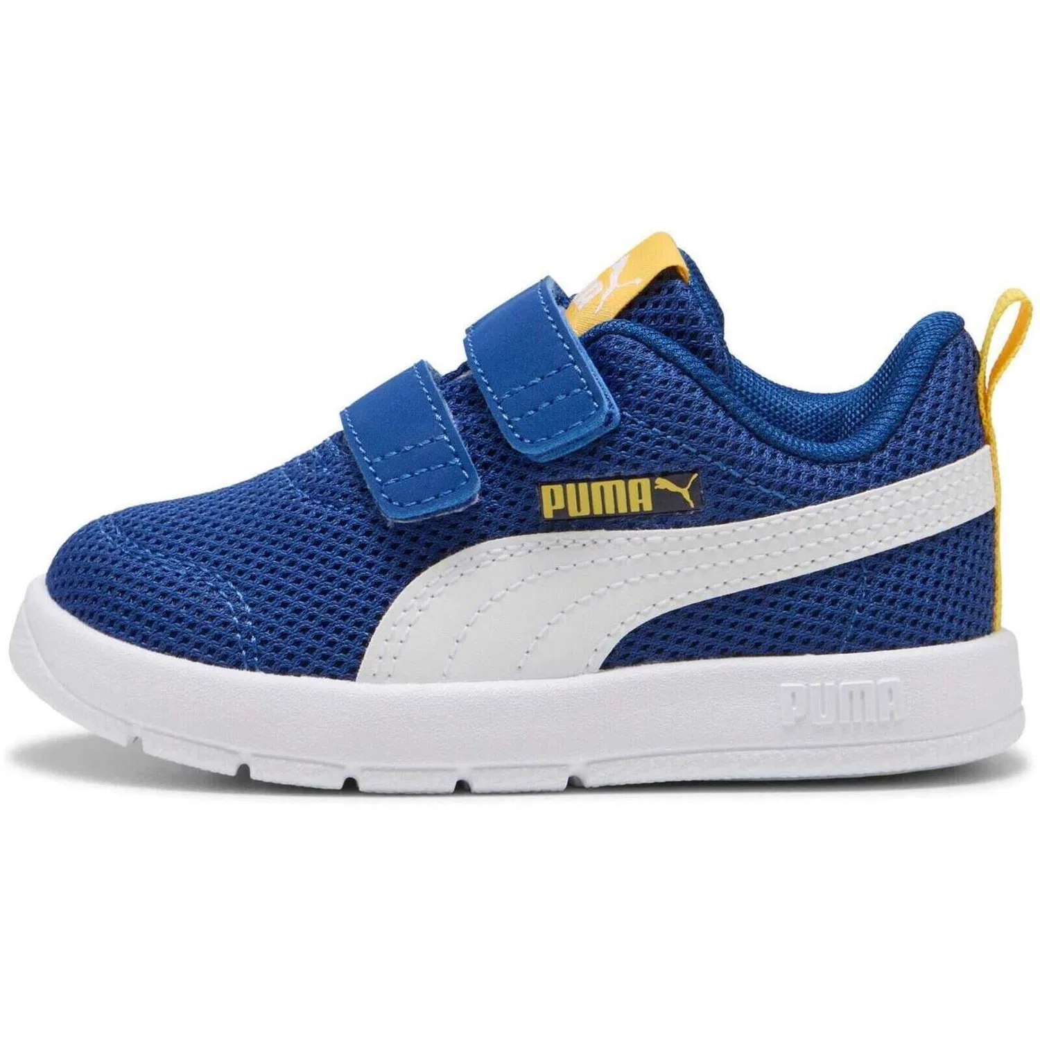 Детские кроссовки с сетчатым верхом Puma Courtflex V3 Mesh Inf Clyde Royal-puma W, Konigsblau Weiss Gelb
