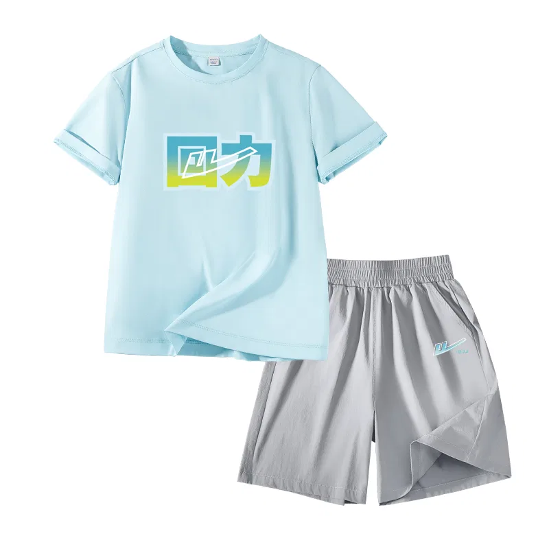 Детский спортивный костюм с круглым вырезом, тонкий стрейч, Light Blue/H Blue Green Label-Gray/H Gradient Blue K, WARRIOR
