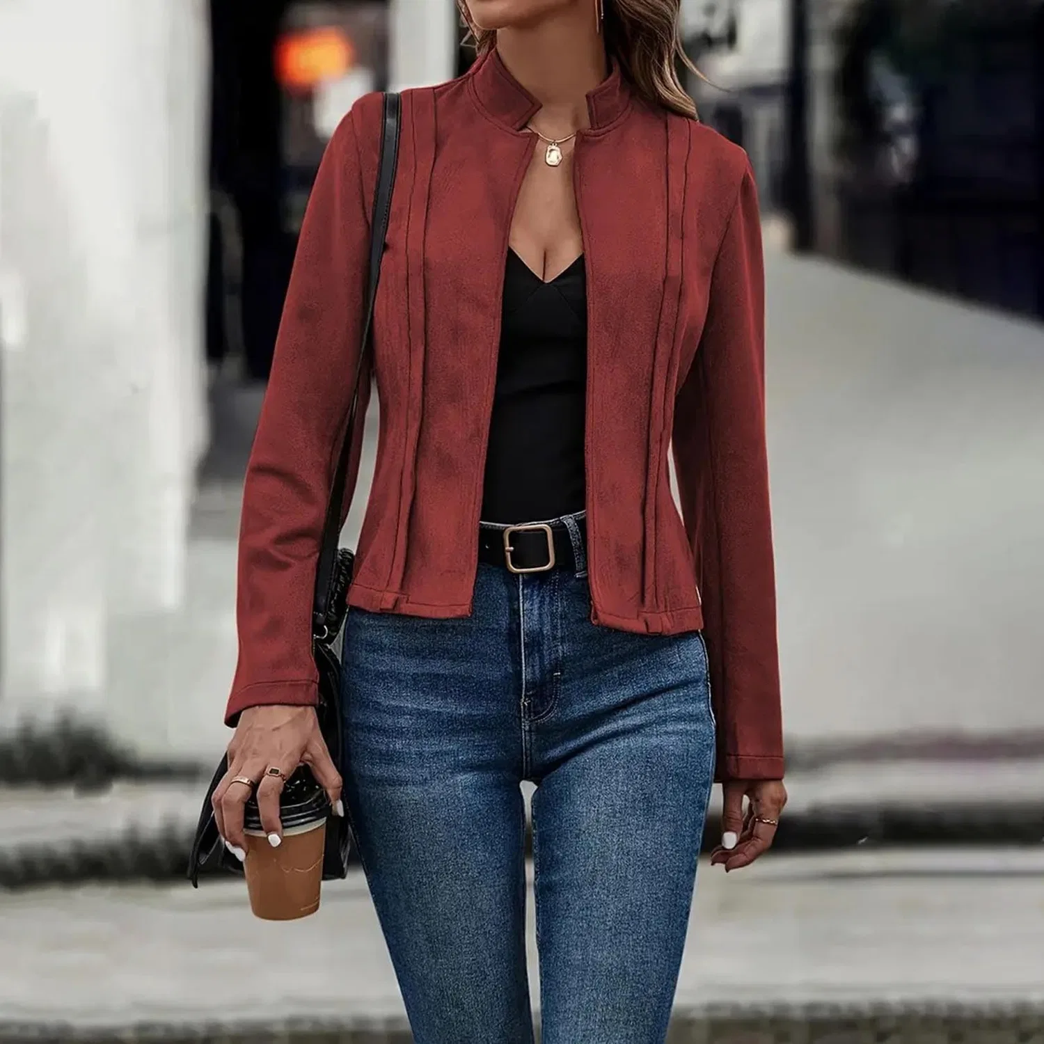 Женский кардиган с рукавом три четверти, осенний, 100 г, Three Quarter Sleeve Cardigan, Red — фото 2
