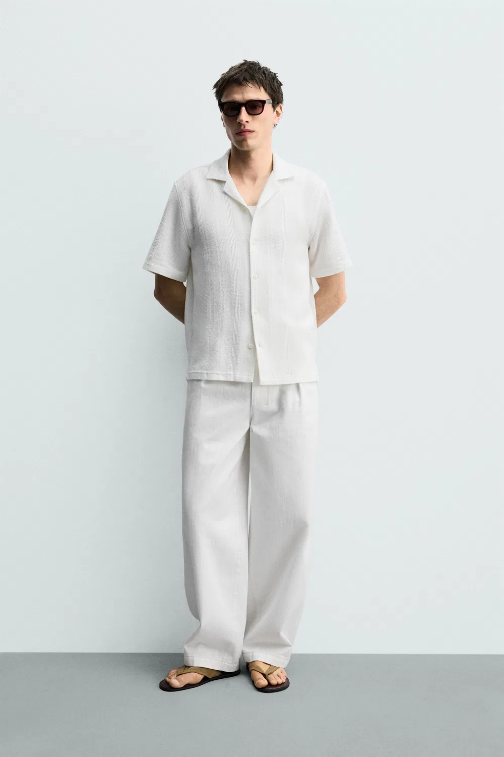 Рубашка из жаккарда в полоску, стандартного кроя ZARA, Oyster-White