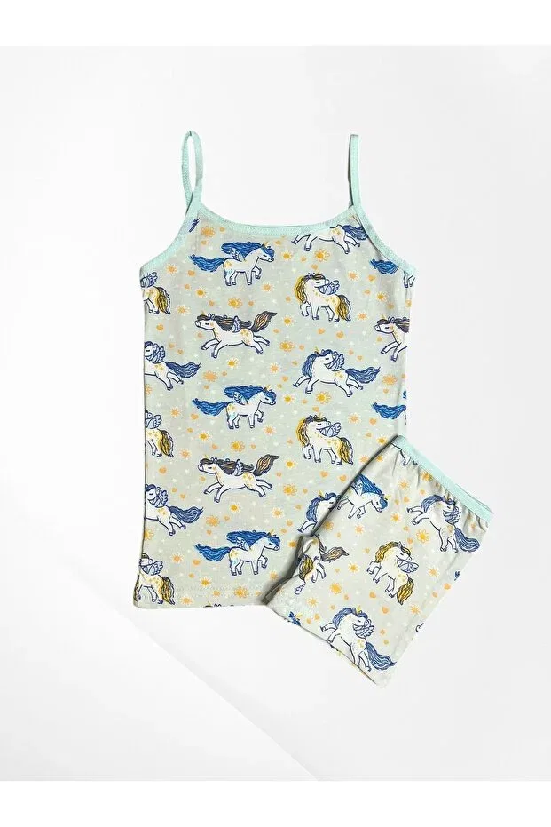 Детский комплект для девочек из хлопка с принтом Elmas Kids, Water Green — фото 2