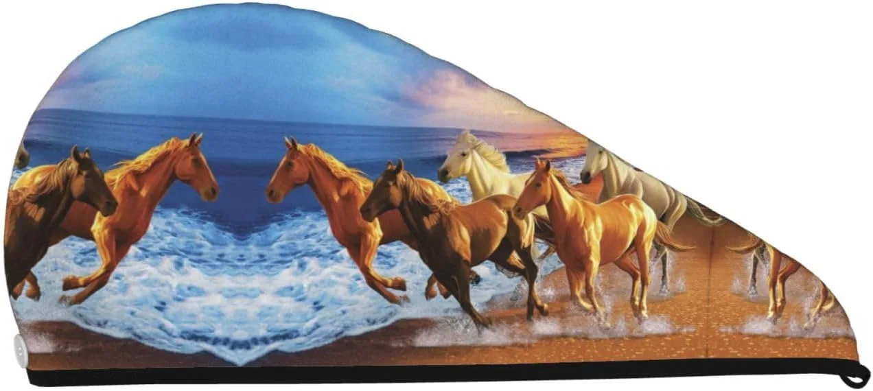 Сухая шапочка для волос OCELIO, 64x26 см, Horses on the beach
