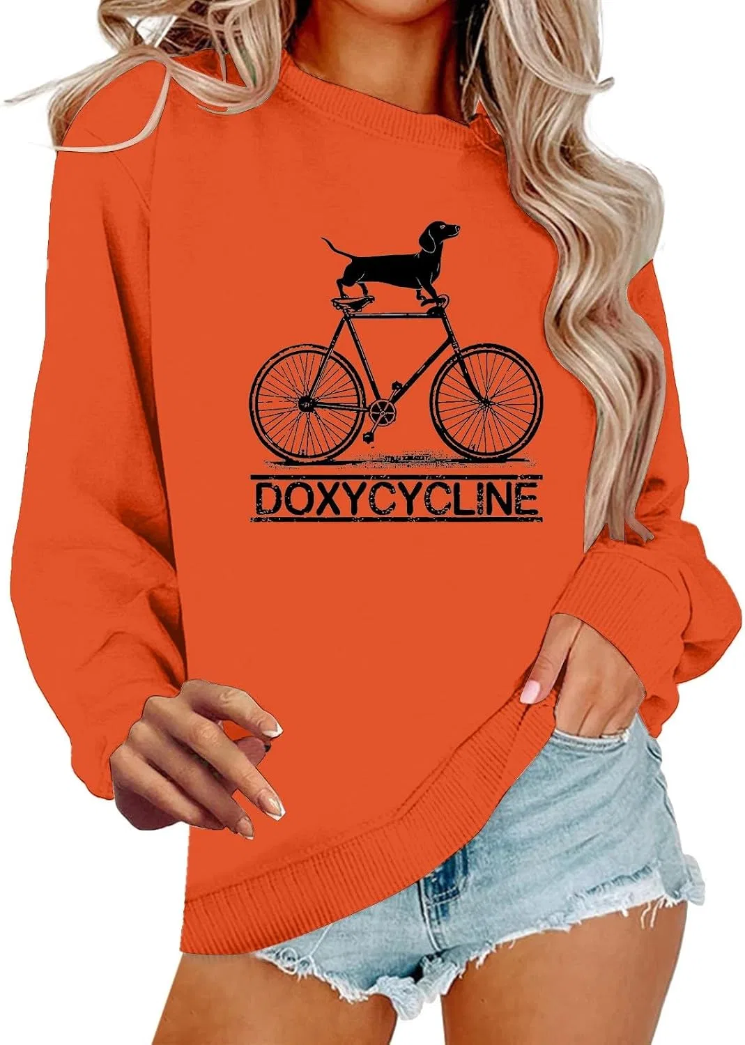 Женский свитшот с принтом таксы, Oversize, Doxycycline Dachshund, оранжевый — фото 2