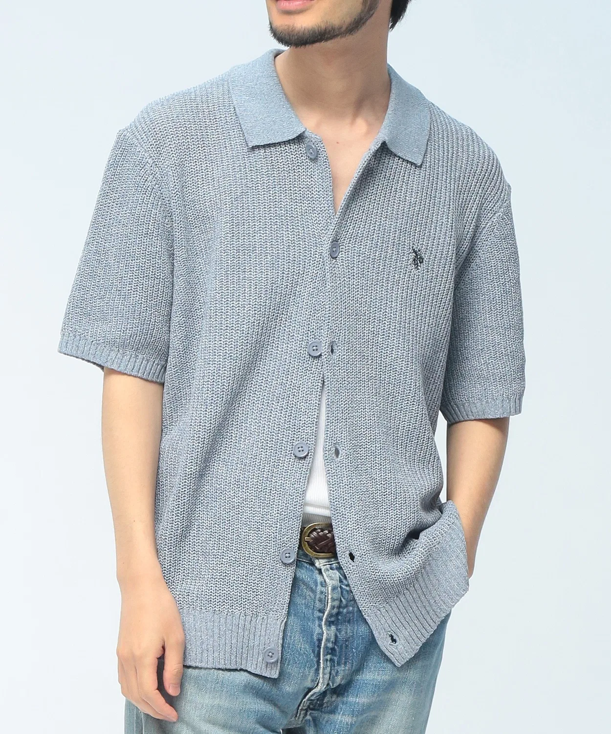Женский летний кардиган с коротким рукавом, с вышивкой логотипа U.S. POLO ASSN., Blue