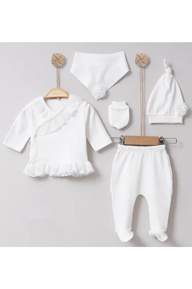 Детский комплект боди для новорожденных хлопковый Scalloped natural lux Cherub Baby, Ecru — фото 2