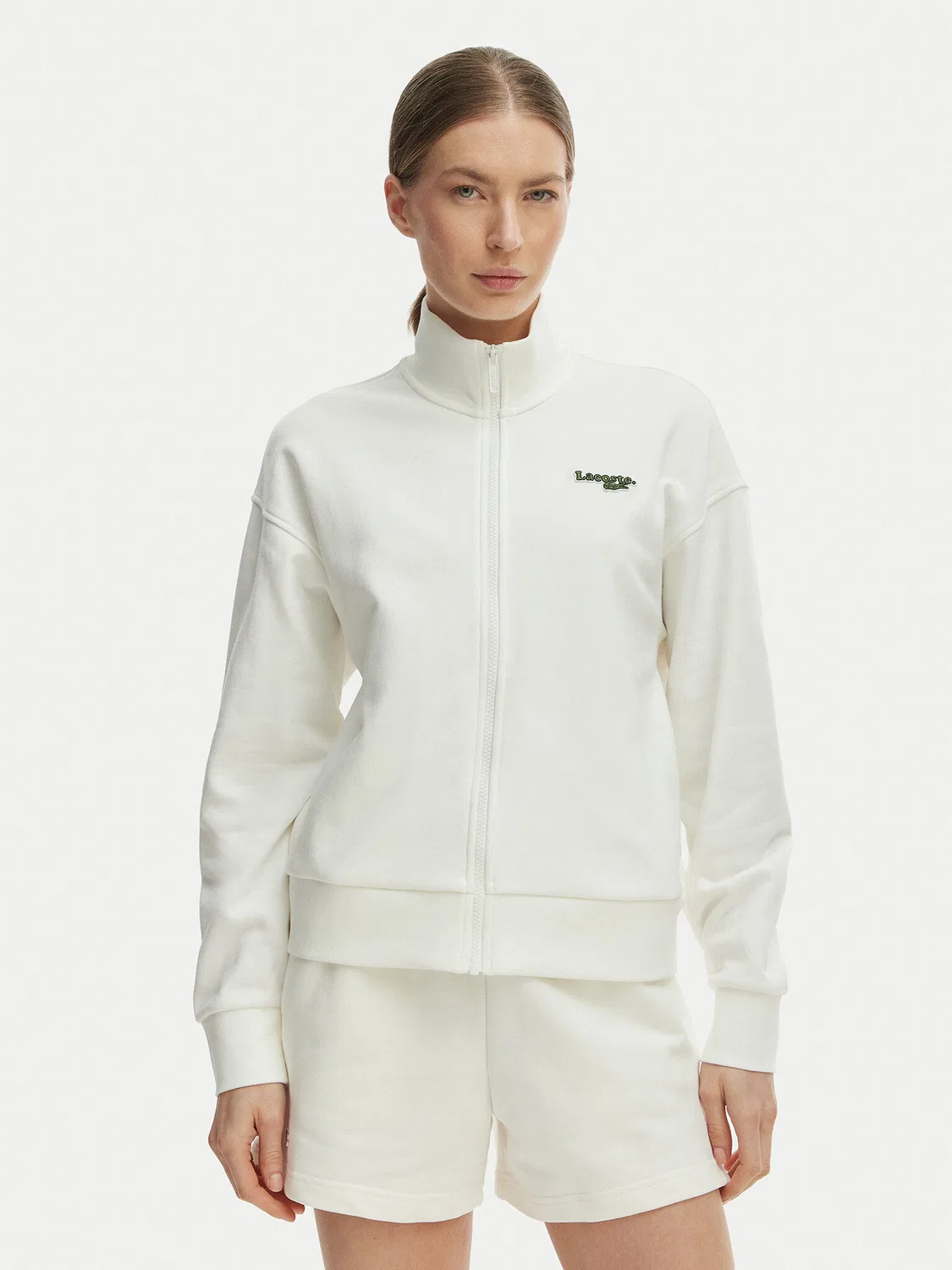 Женский свитшот цвета экрю свободного кроя Lacoste, кремовый