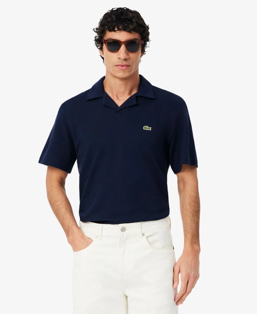 Поло Lacoste мужское классическое с вышивкой, темно-синий