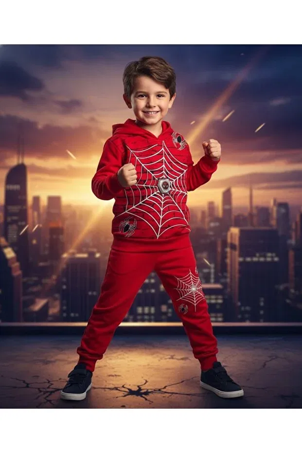 Детский комплект спортивного костюма для мальчиков с принтом Spider-Man E.T.Ç Baby, Red Etç Baby — фото 2