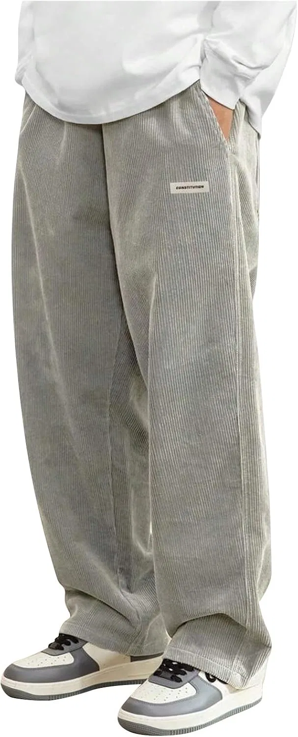 Мужские брюки свободного кроя, Corduroy Pants, светло-серый