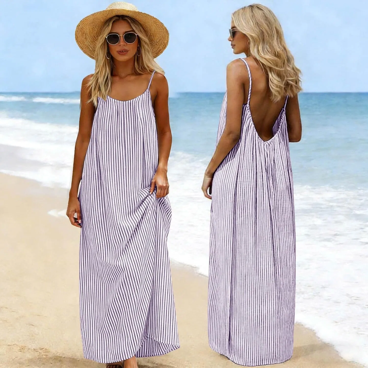 Женское платье-комбинация с открытой спиной, Maxi, Purple — фото 2