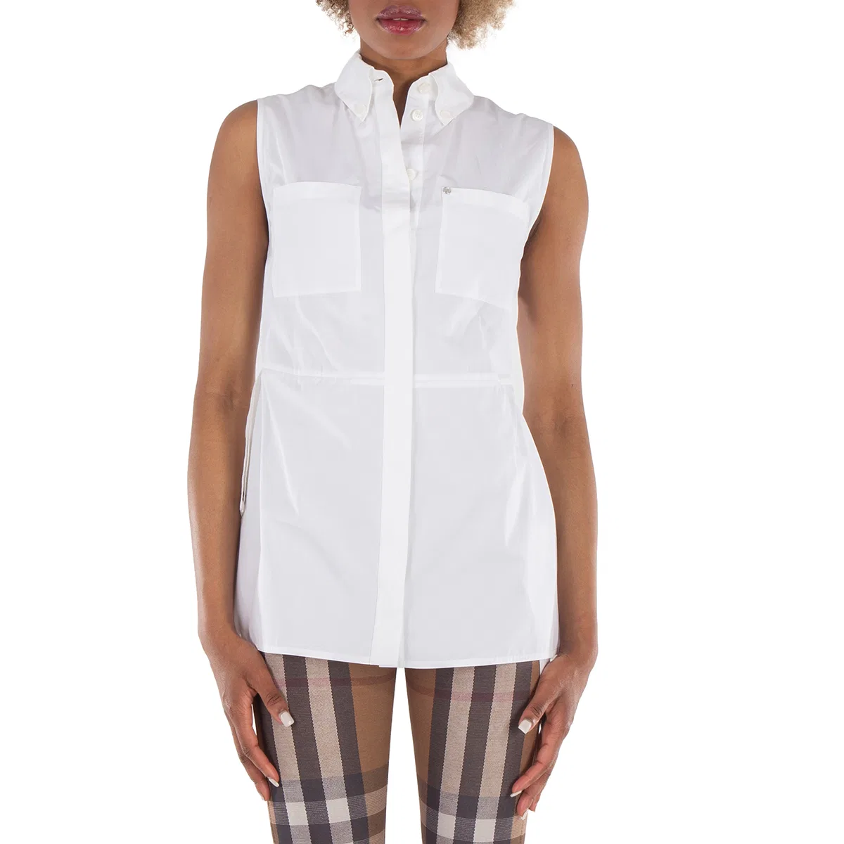 Блуза без рукавов с драпированными боковыми панелями Draped Panel Sleeveless Shirt Burberry, Optic White