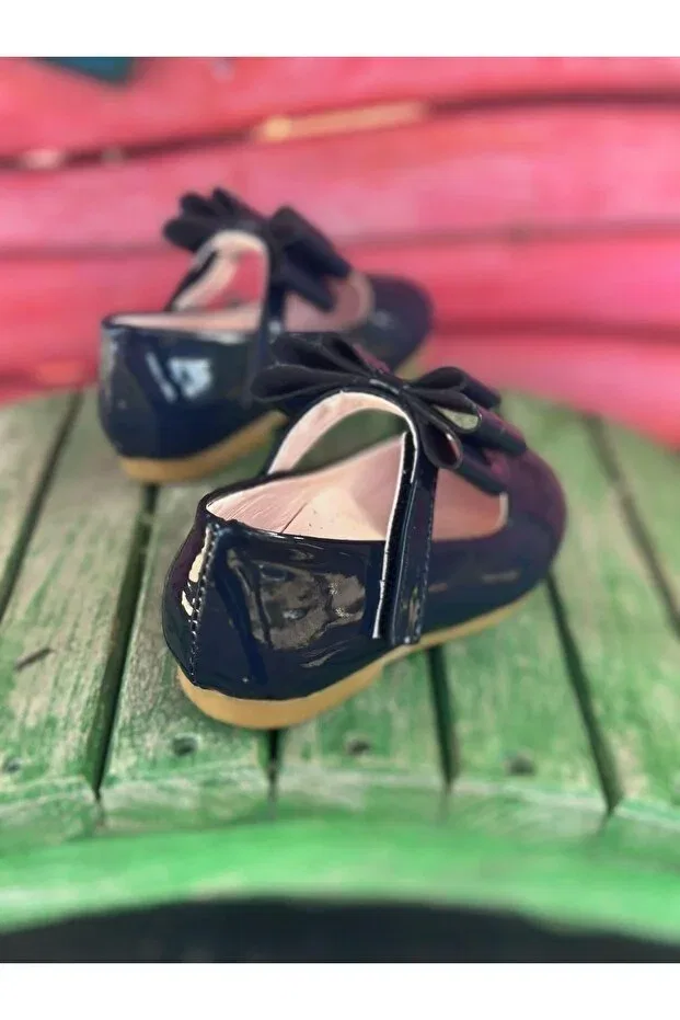 Детские балетки для девочек с бантом Surpie Shoes, Navy Blue — фото 4