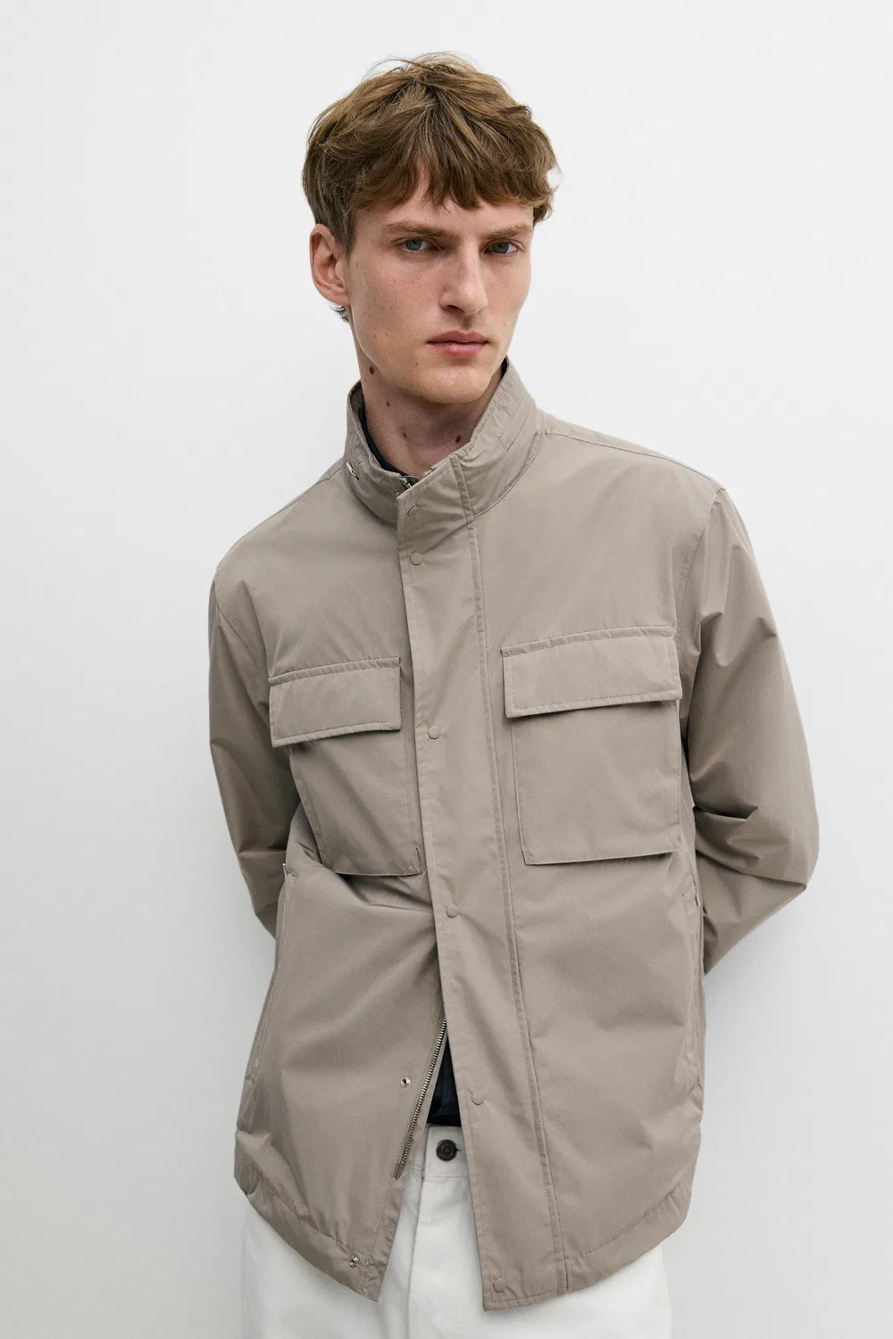 Куртка Massimo Dutti, из технической ткани с карманами, серый меланж — фото 2