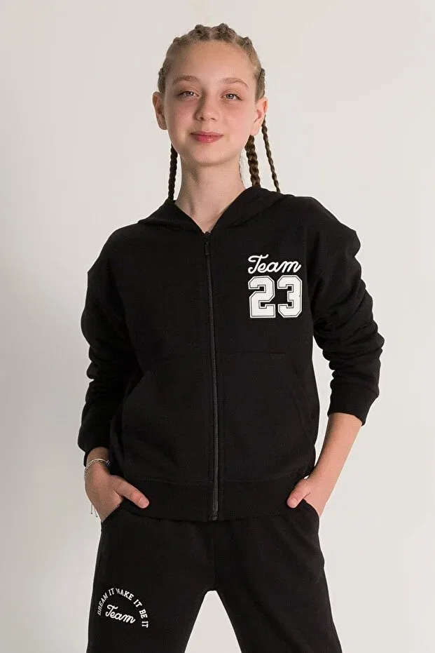 Детский кардиган для девочек с принтом Dmb 23 Printed Zippered Girl's Cardigan Dmb Kids, Black