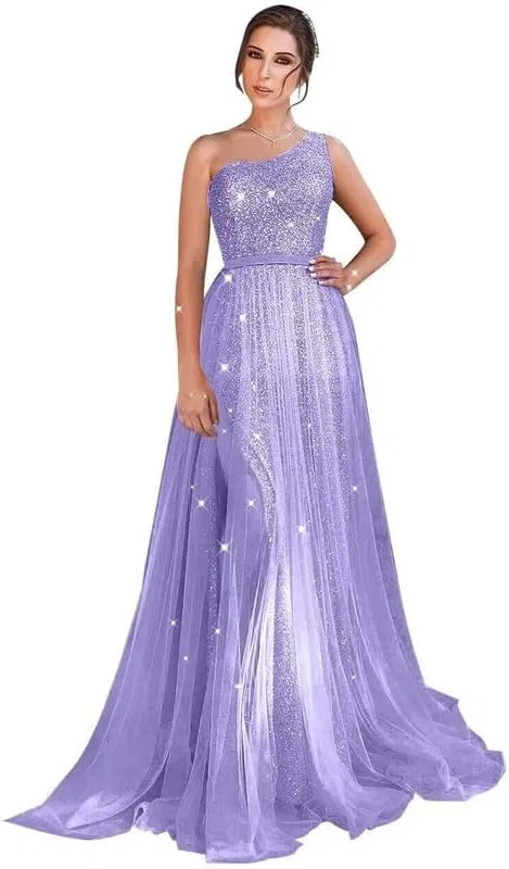 Женское вечернее платье с пайетками One Shoulder, Lavender
