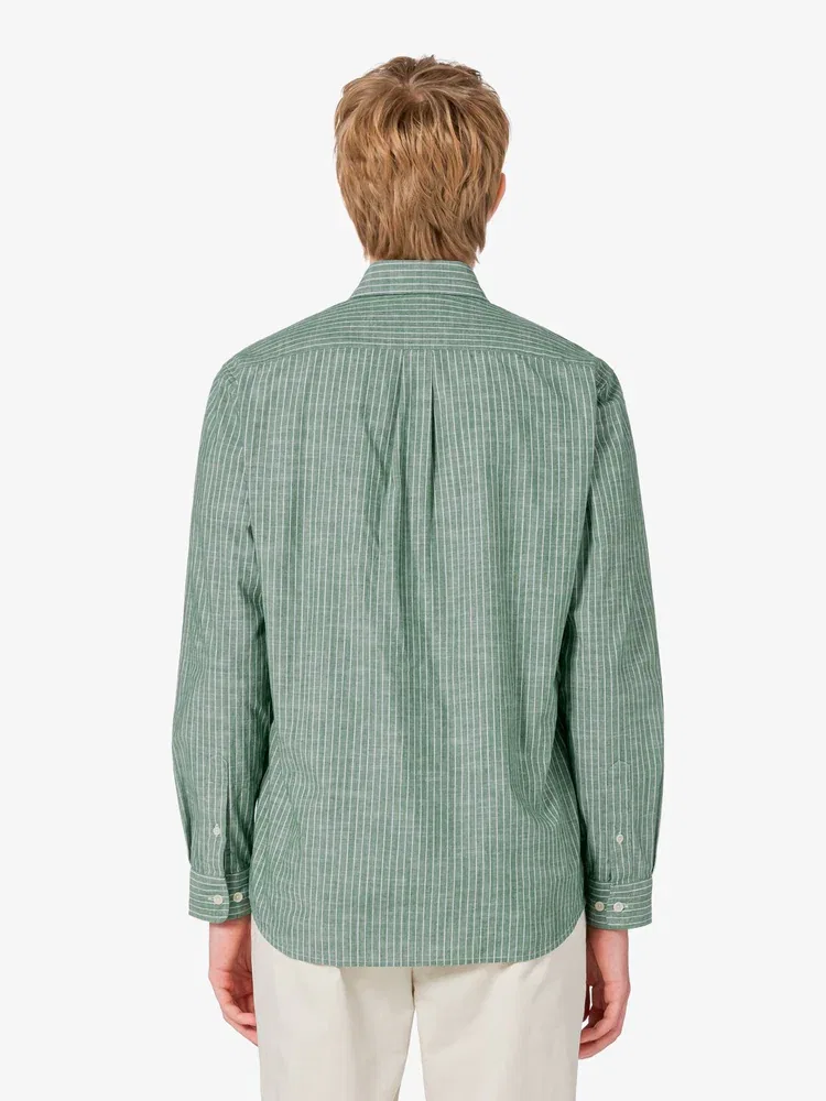 Рубашка с длинным рукавом шамбре полоска LACOSTE, Green — фото 4