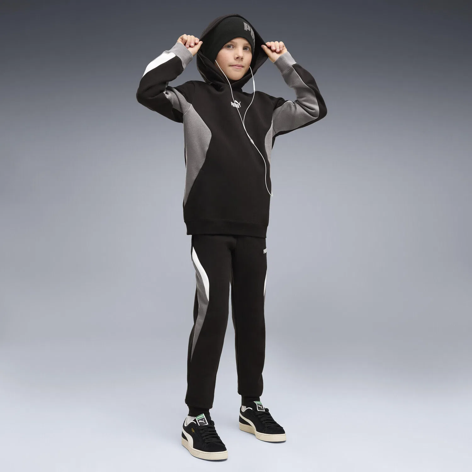 Детское худи с цветовыми блоками Essentials Colourblocked Hoodie Puma, Schwarz — фото 4