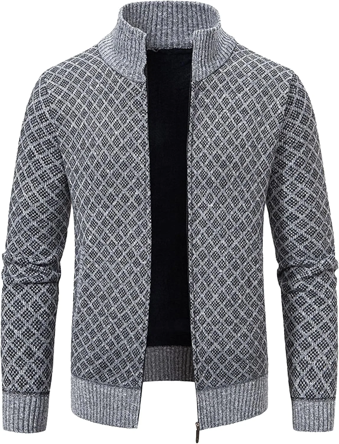 

Мужской утепленный кардиган с воротником-стойкой, Slim Fit, в клетку