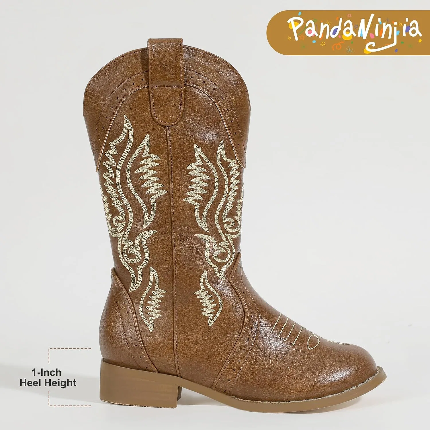 Детские сапоги для девочек с вышивкой Cowboy PANDANINJIA, Round Brown — фото 4