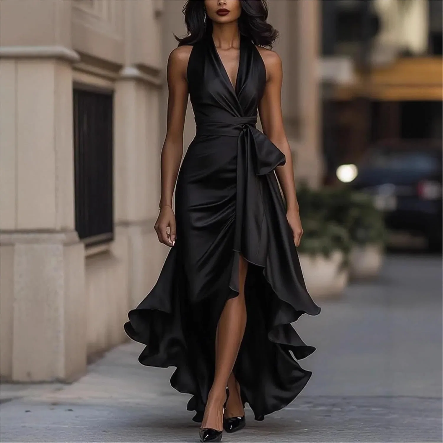 Женское коктейльное платье с глубоким V-вырезом и драпировкой, Maxi Black — фото 2