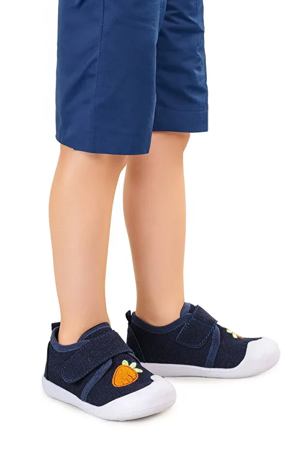Детские тапочки для мальчиков с застежкой-липучкой Strawberry velcro baby boy first step slippers shoes Kiko Kids, Navy Blue — фото 3