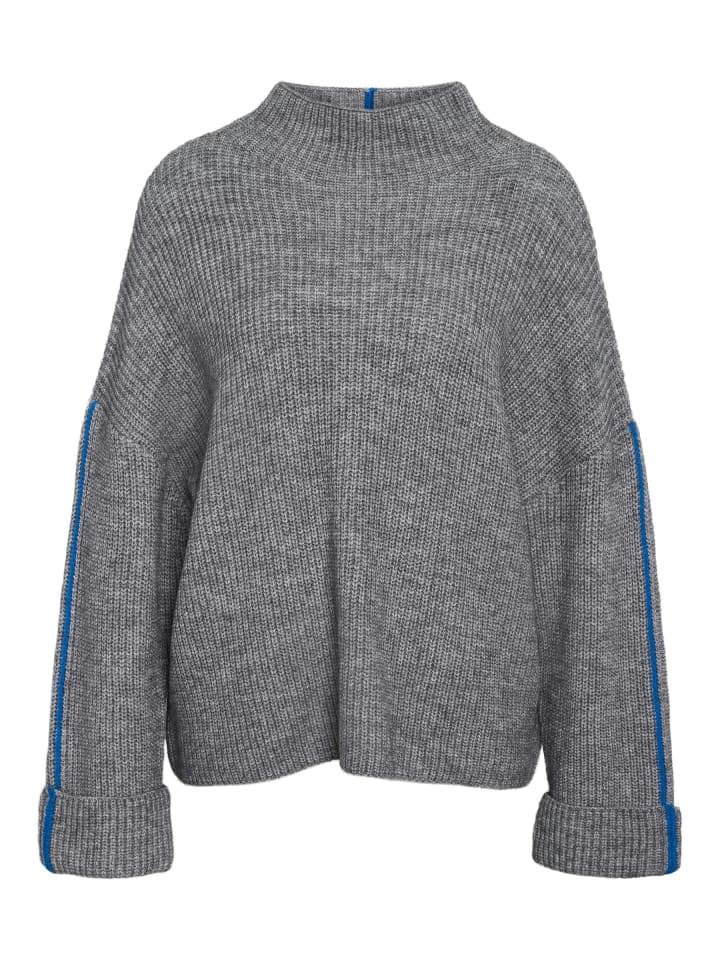 

Вязаный свитер с воротником-стойкой и контрастным узором серого цвета. Noisy may