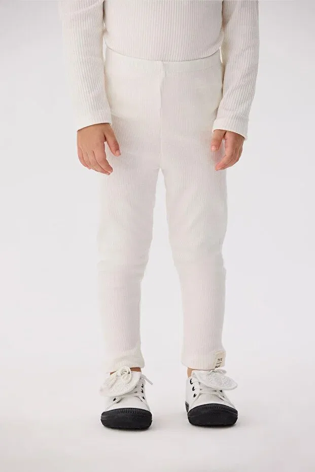 Детские леггинсы для девочек хлопковые Tyess Basic, Ecru — фото 2