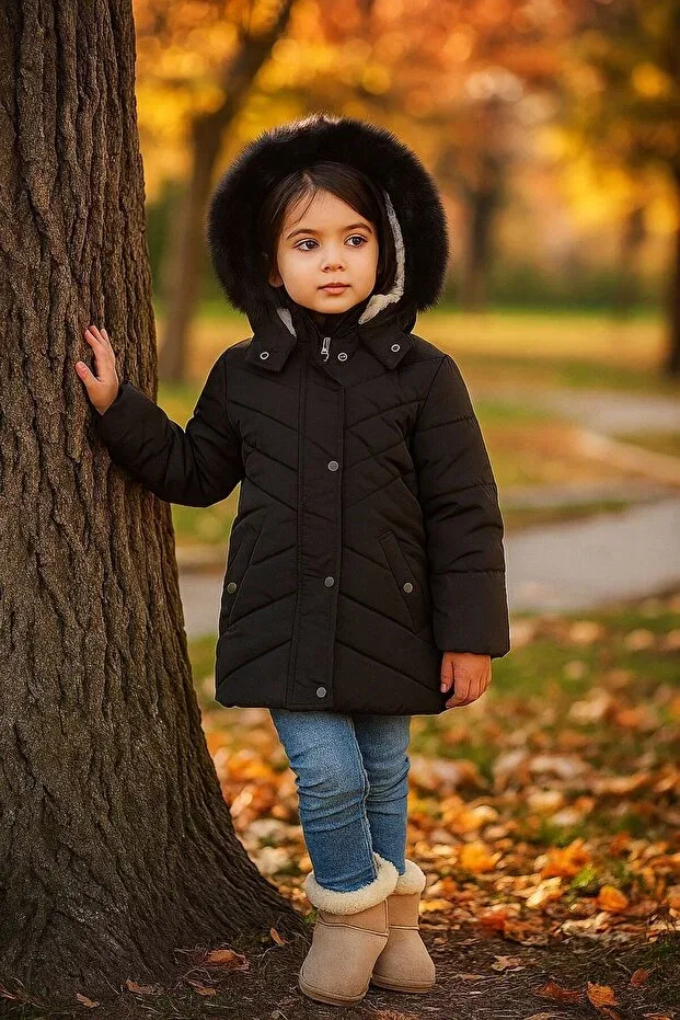 Детское пальто для девочек пуховик Ysferbutik, Black