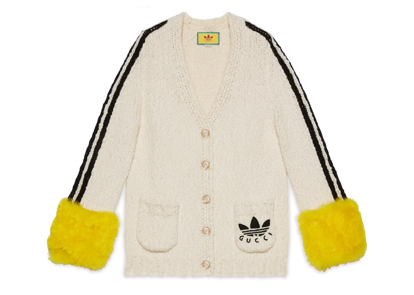 Женский кардиган с длинным рукавом Cardigan Gucci, White/Yellow Cuffs