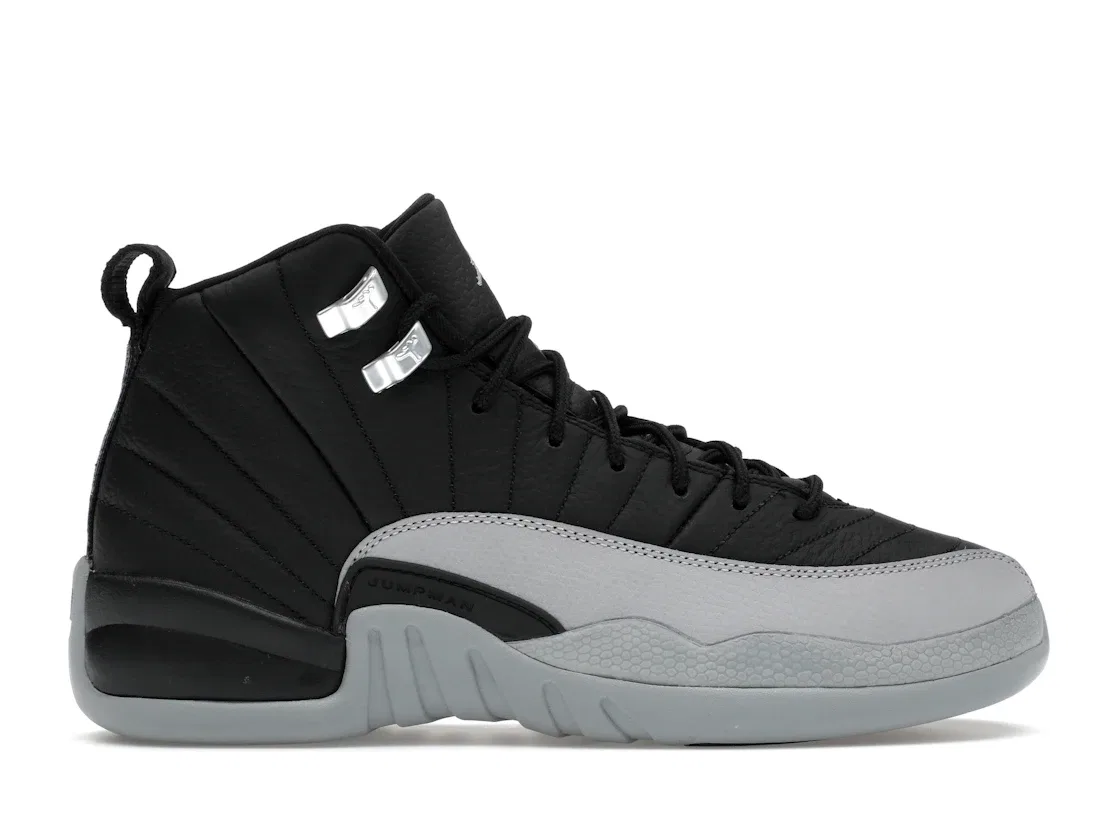 Детские кроссовки высокие с принтом Jordan 12 Retro Barons (GS) Jordan, Black/Wolf Grey-White