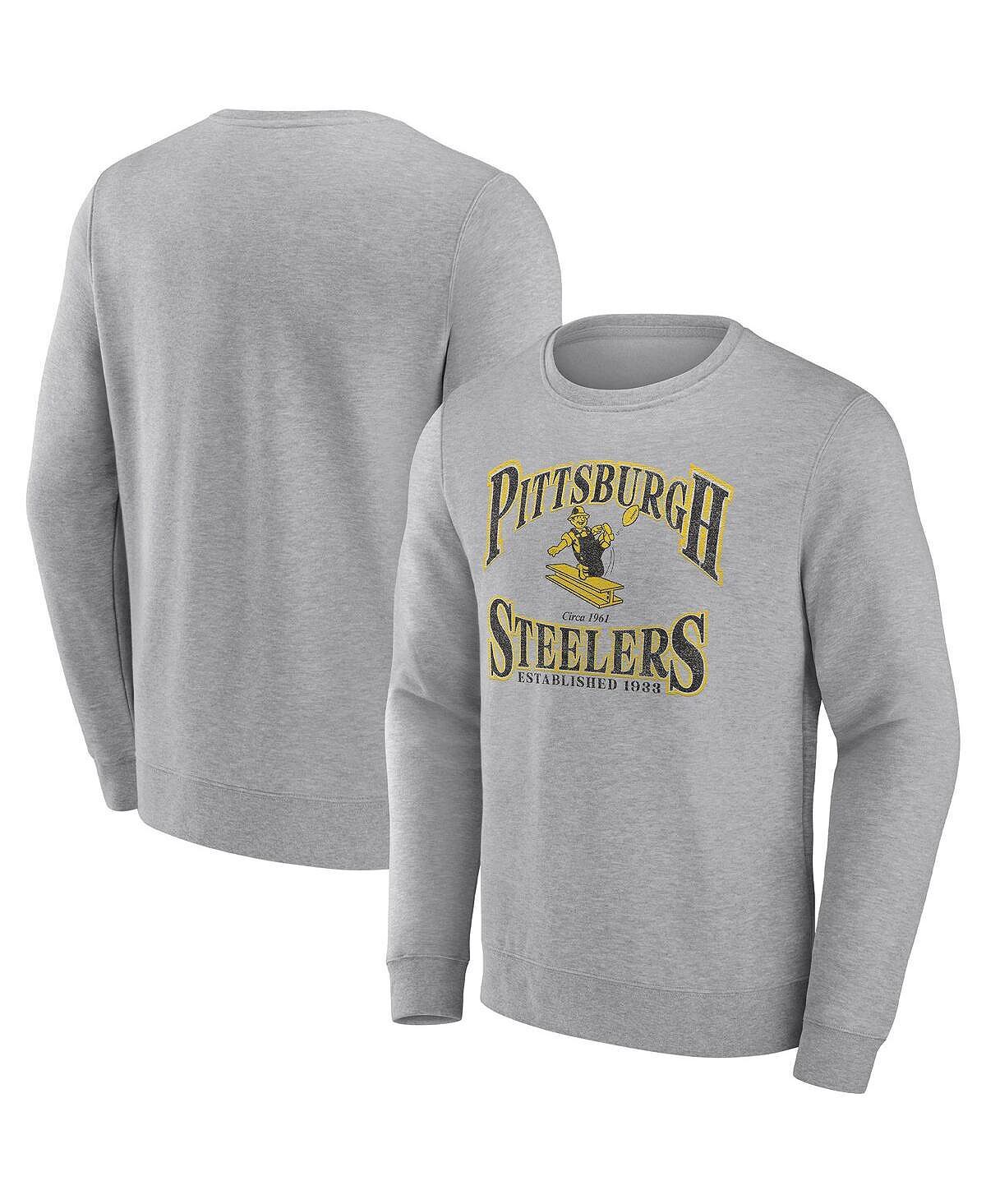 

Мужская фирменная толстовка heather grey pittsburgh steelers playability pullover sweatshirt Fanatics, мульти