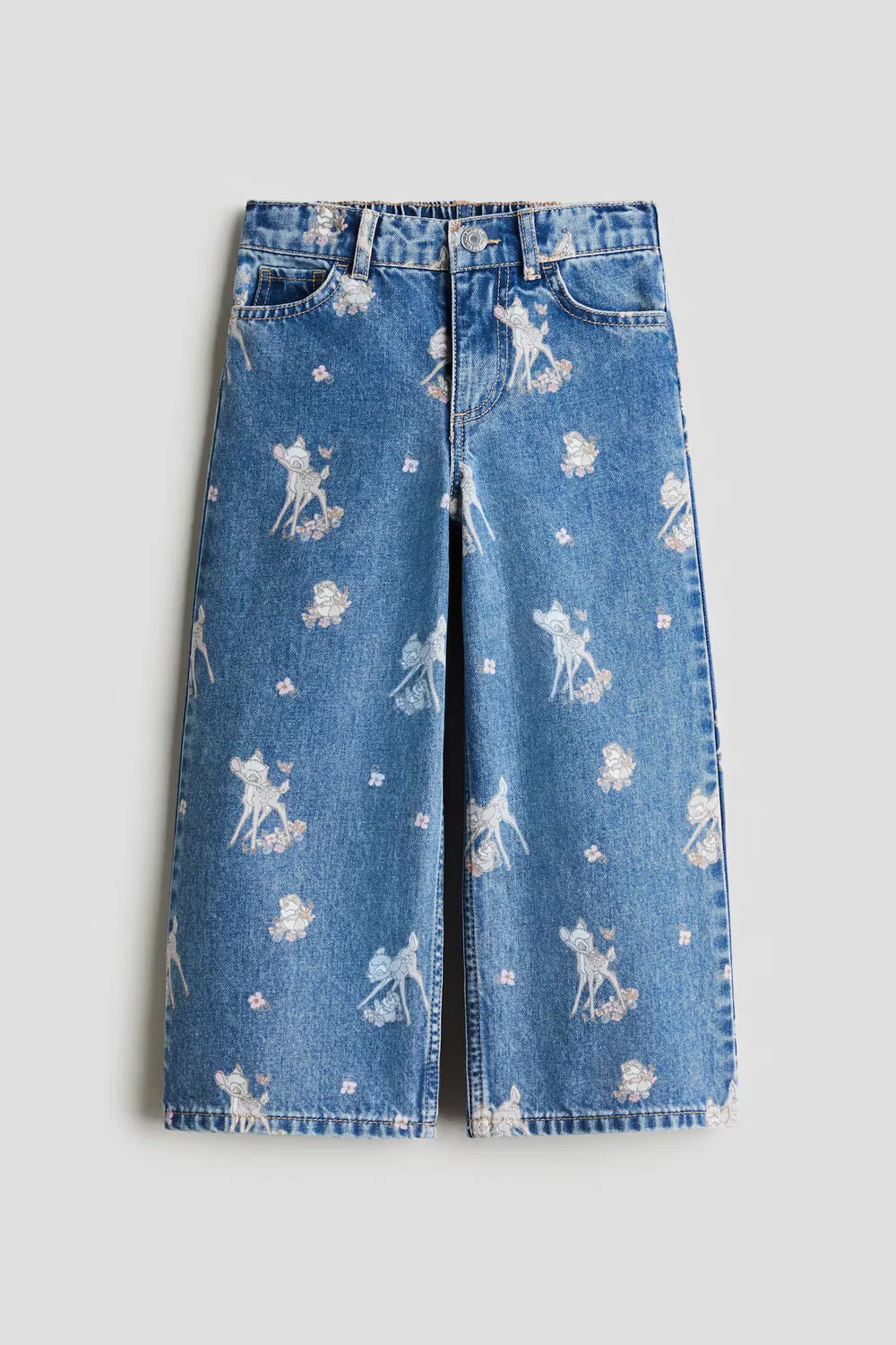 Джинсы с широкими штанинами и принтом H&M, Denimblau/Bambi — фото 3