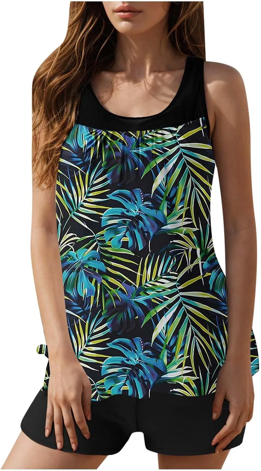 Женский танкини-костюм с высокой талией Tropical Hawaii, 04-blue