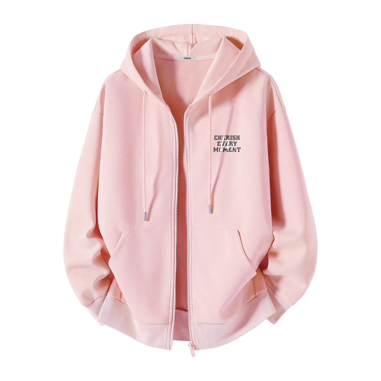 Детский худи без капюшона с принтом MINISO, Pink