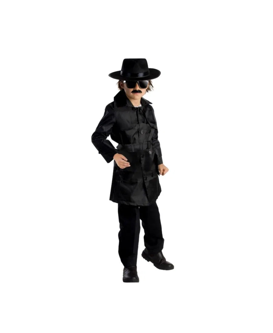 Костюм шпиона с плащом, очками и усами Dress Up America, Black