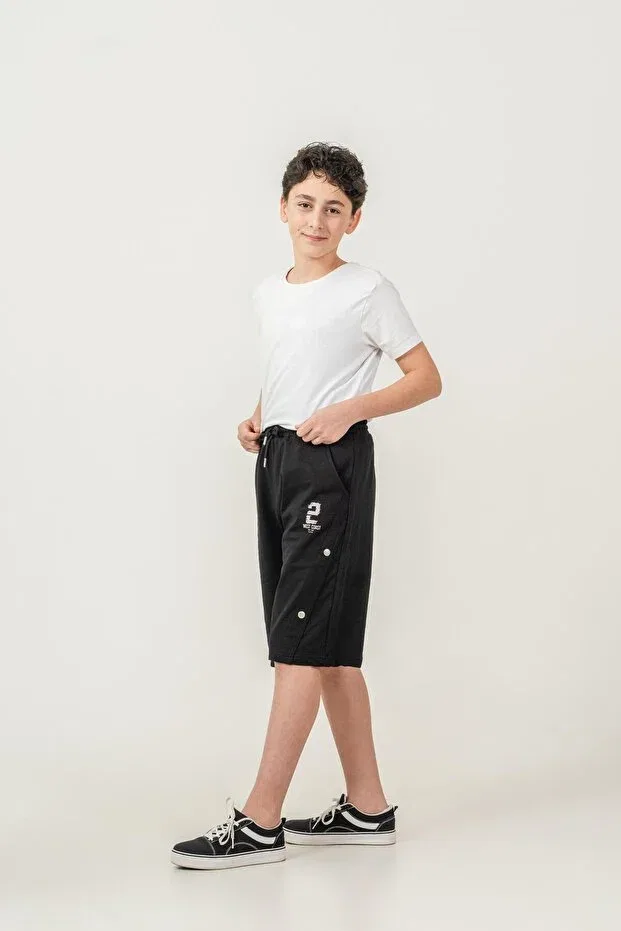 Детские шорты для мальчиков с принтом West Coast Printed Side Snap Fastener Mışıl Kids, Black — фото 3